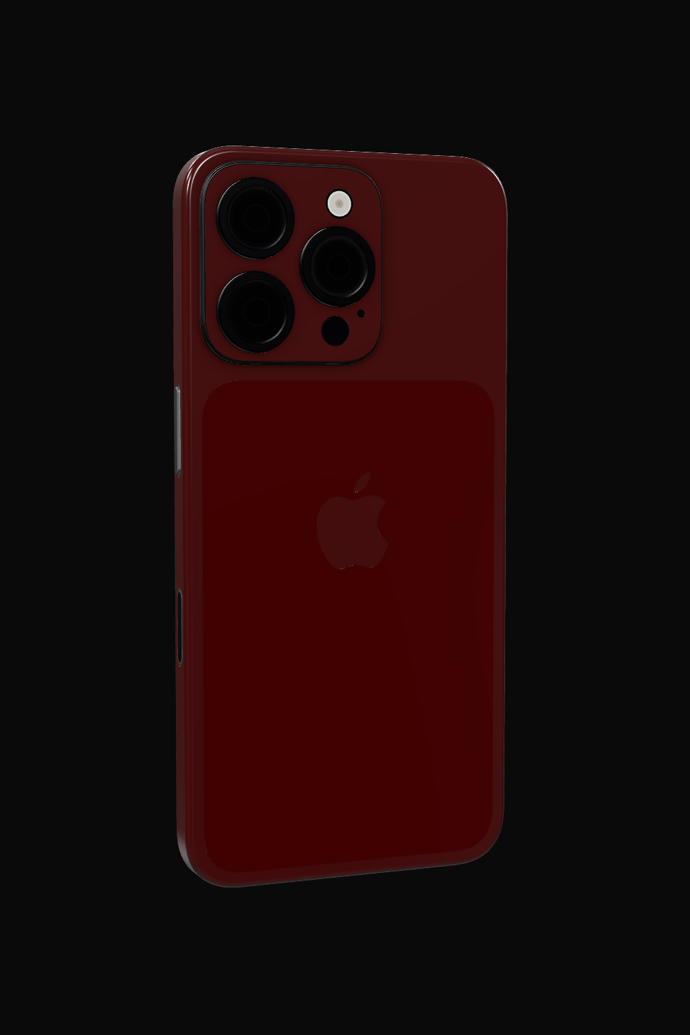Skin iPhone - OFF Burgundy, finisaj LUCIOS, pe iPhone 16 Pro, model 3D: rotește telefonul cu skinul aplicat